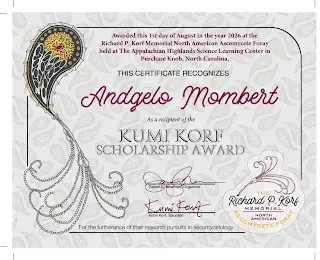Kumi Korf Scholarship Award certificate (2026)